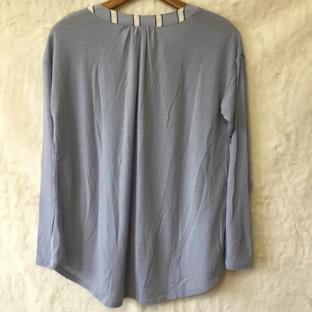 Loft Blue Striped V-Neck Mixed Media Top - Picture 9 of 16